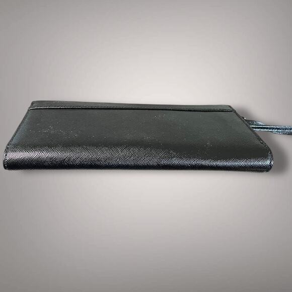 Like New TORY BURCH Black Saffiano Leather Robinson Envelope Wristlet Clutch - Picture 5 of 14